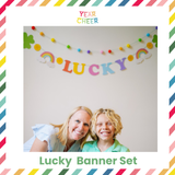 LUCKY Banner and Rainbow Pom Pom Banner